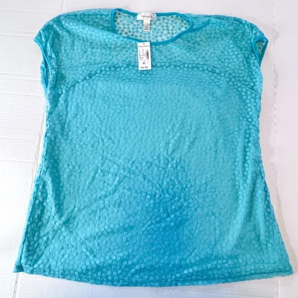 Dressbarn Aqua Polka Dot Textured Blouse XL Sheer Layered Top Casual Work - Picture 3 of 9